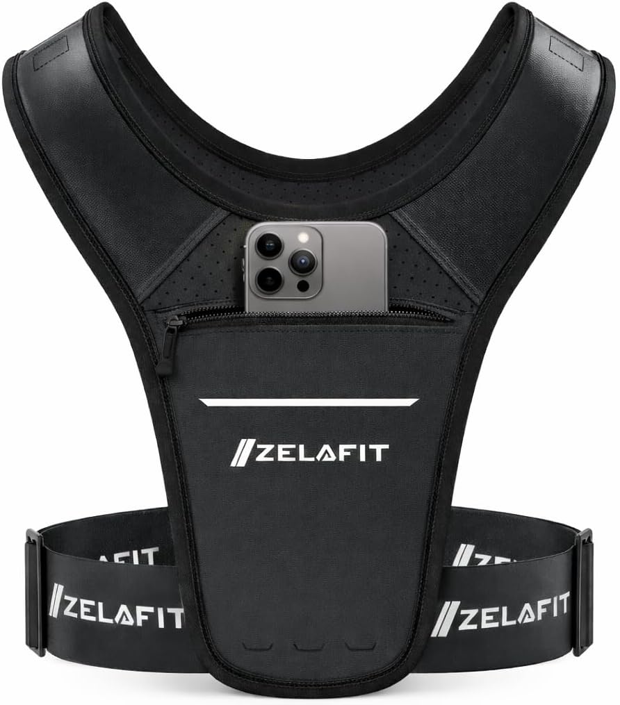 ZelaFit™ Running Phone Holder Vest for Women & Men – Lightweight Running Gear and Everyday Running Essentials – Chest Rig Phone Holder for Running (Black)