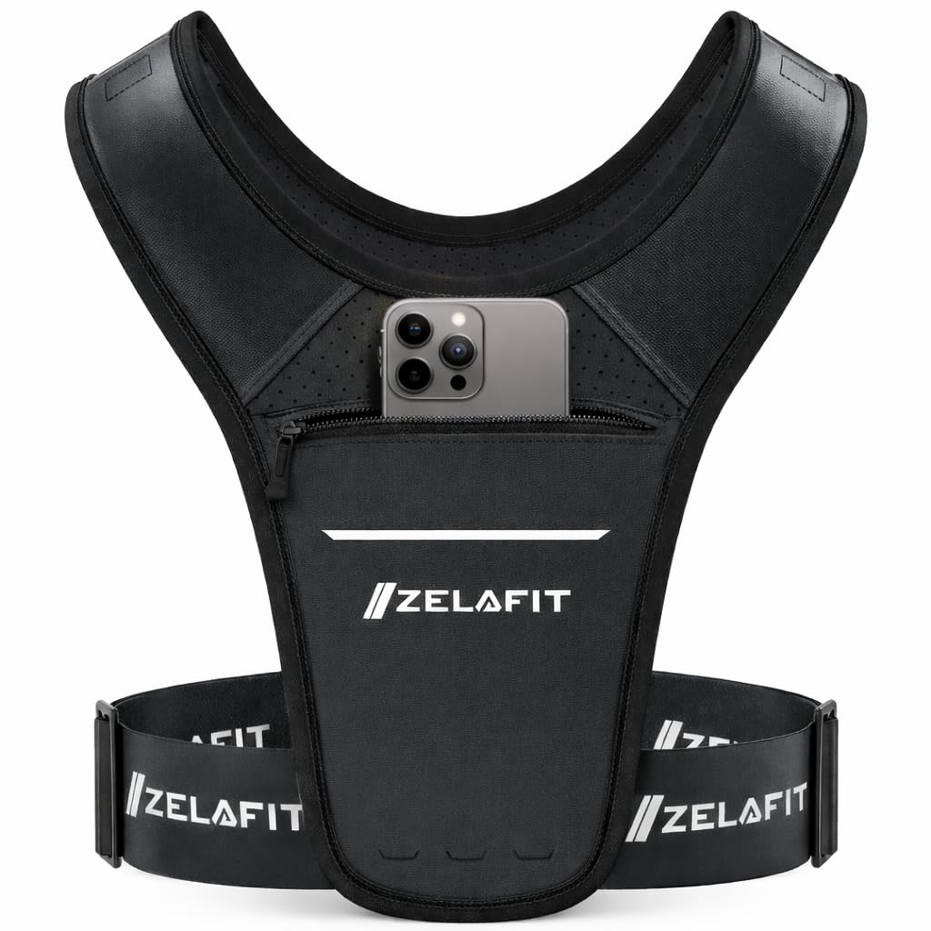 ZelaFit™ Running Phone Holder Vest for Women & Men – Lighweight Running Gear and Everyday Running Essentials – Chest Rig Phone Holder for Running (Black)