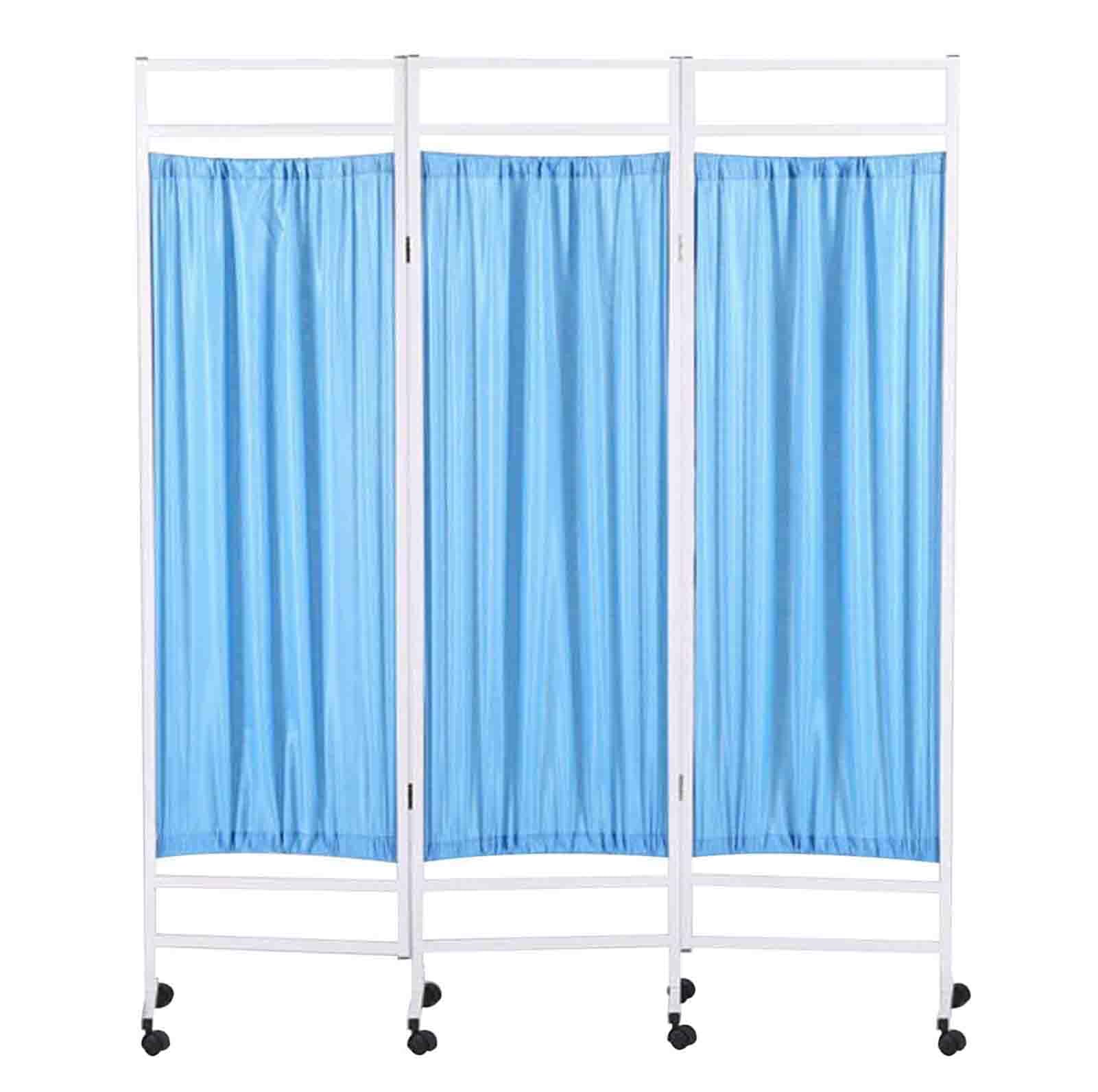 Paravent médical pliable bleu séparateur de pièce portable 3 panneaux sur roulettes pour hôpital