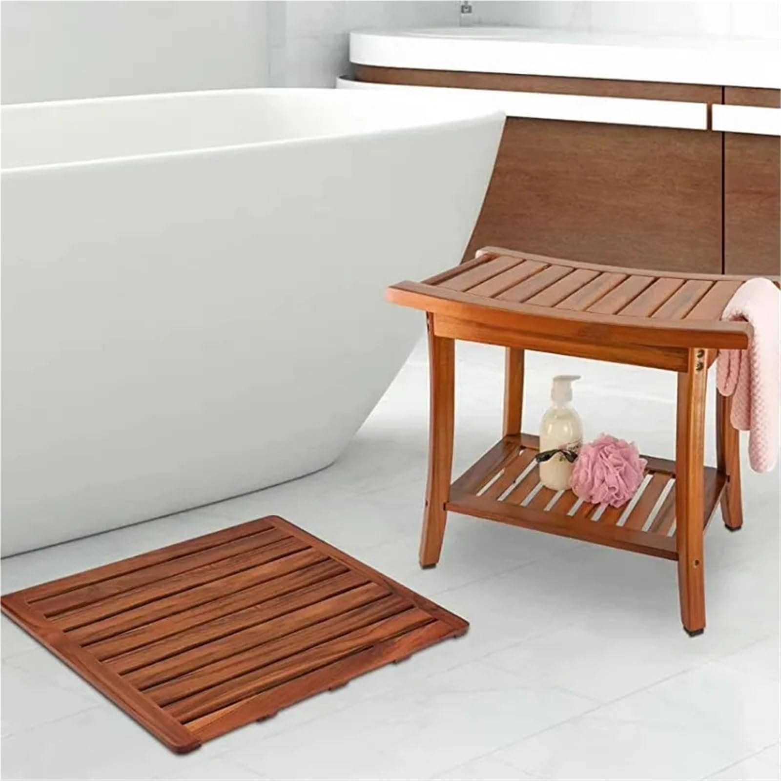Alfombra de baño de Teca, Inodoro de Madera for el hogar, Ducha, Pedales de bañera for tratamientos de SPA