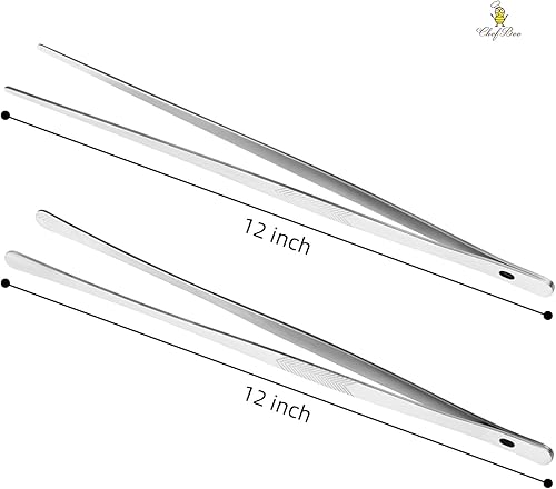 Miniatura 2 de ChefBee Pinzas de cocina de cocina, 2 utensilios de cocina de acero inoxidable de 12 pulgadas, pinzas finas de metal con puntas dentadas de