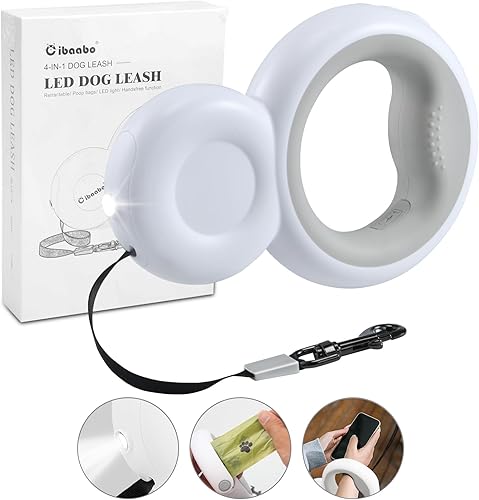 Correa retráctil para perro con luz LED y soporte para bolsa de excrementos, correa extensible de 10 pies para perros pequeños y medianos de menos