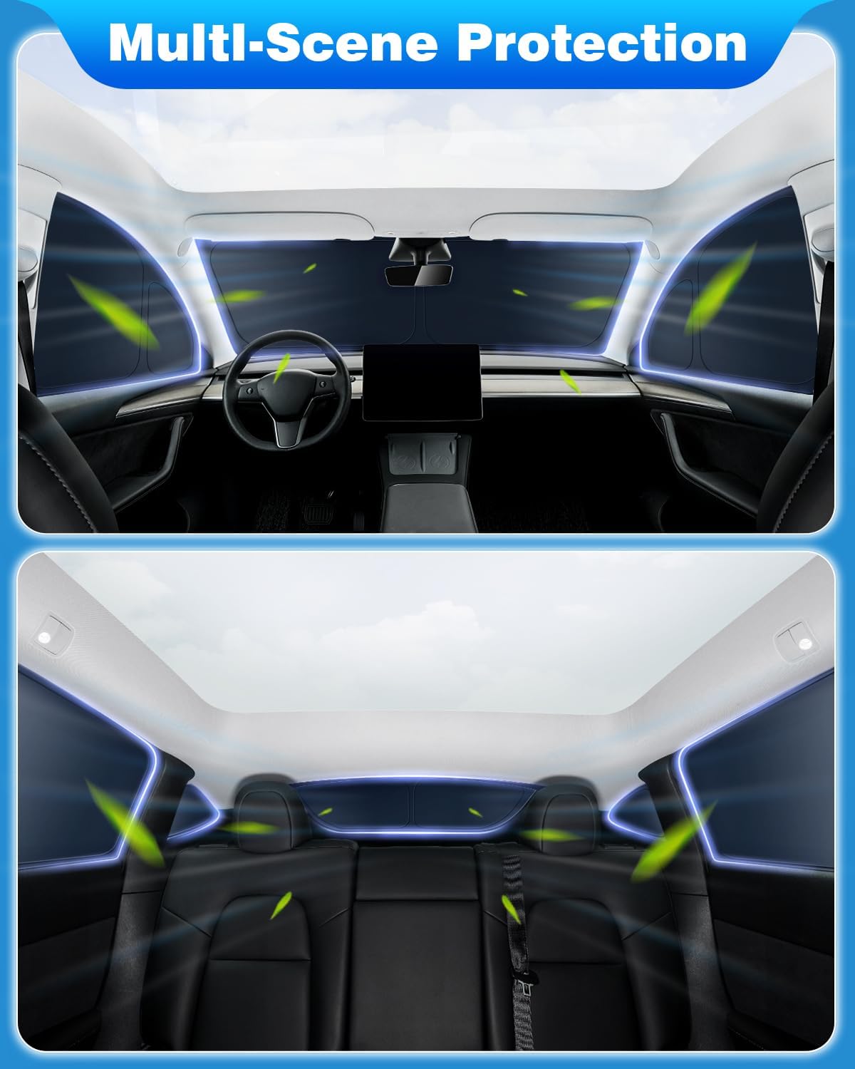Full Set 8PCS Window Shades - Fits 2020-2026 Tesla Model 3/ Highland - Double-Sided Black - UV Block & Heat Reduction - Model 3/ Highland Accessories for Camping - Cooling Coatings