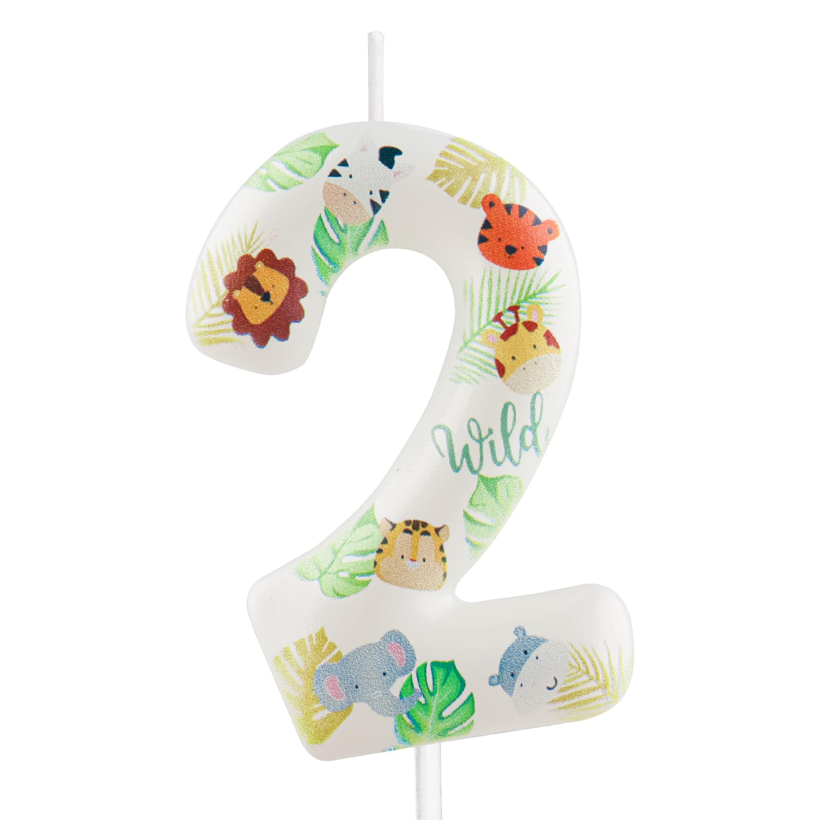 Yiran Safari Animal Number 2 Birthday Candle, Wild One Jungle Themed Cake Topper, Tropical Palm Leaf Party Decorations for 2nd Birthday Boys Girls Baby Shower