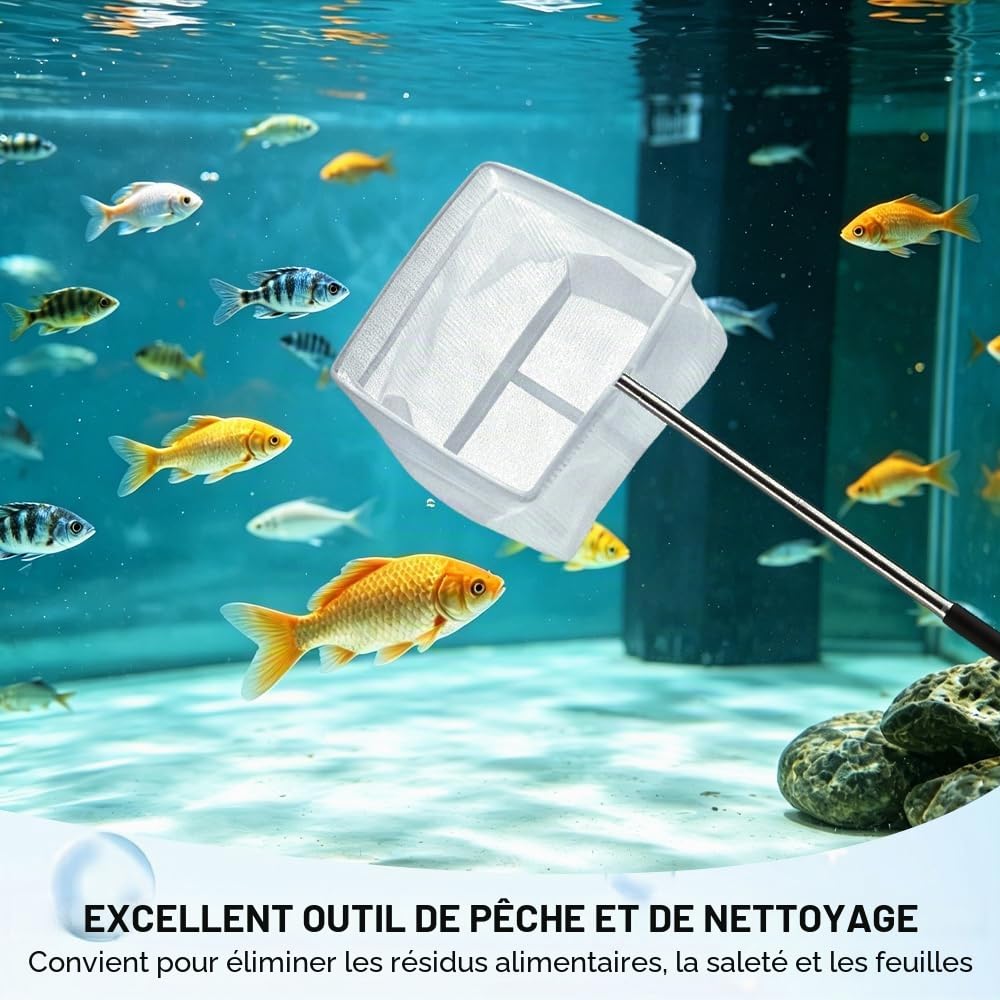 2 Pièces Epuisette Aquarium Petite,Epuisette Peche avec Poignée Extensible,HMCEY épuisette Bassin,Filet de Pêche Télescopique,Filet Papillon Enfant,Fish Net pour Petits Étangs à Koï et Piscines