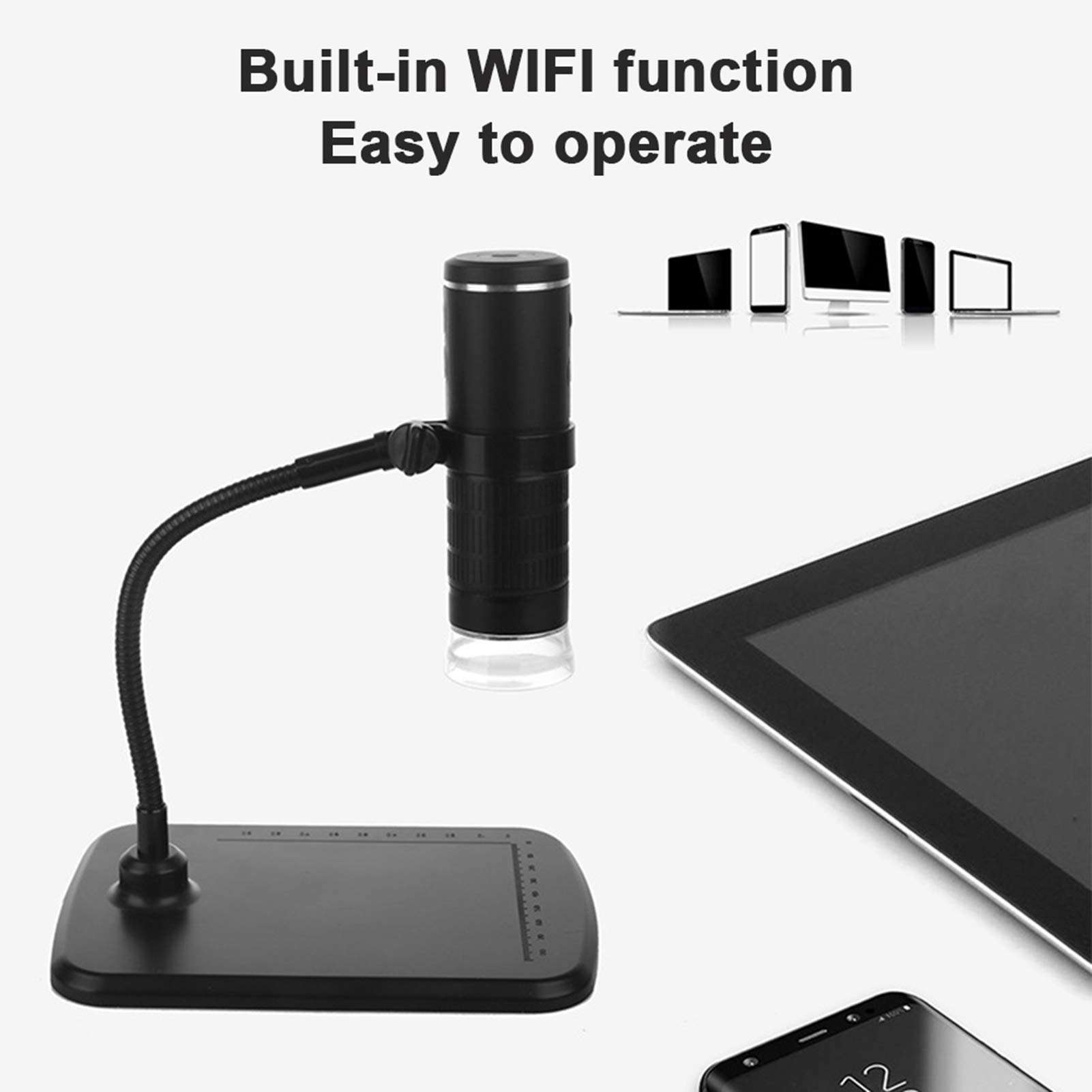 Cryfokt Tragbares Mikroskop mit 50–1000-facher Vergrößerung, 1920 X 1080 Kameraauflösung, WLAN-Mikroskop mit 8 Verstellbaren LED-Leuchten, Ideal für Hobbyisten
