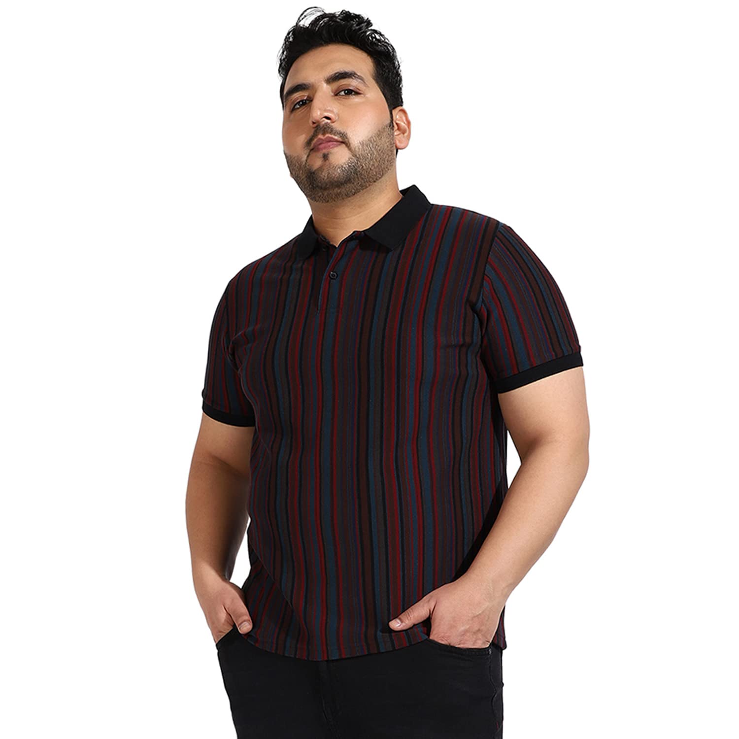 instafab Plus Men's Multicolour Striped Half Sleeve Polo Neck Regular Fit T-Shirt for Casual Wear | Modern Clothing T-Shirt Crafted with Comfort Fit and High-Performance for Everyday Wear-picture-14