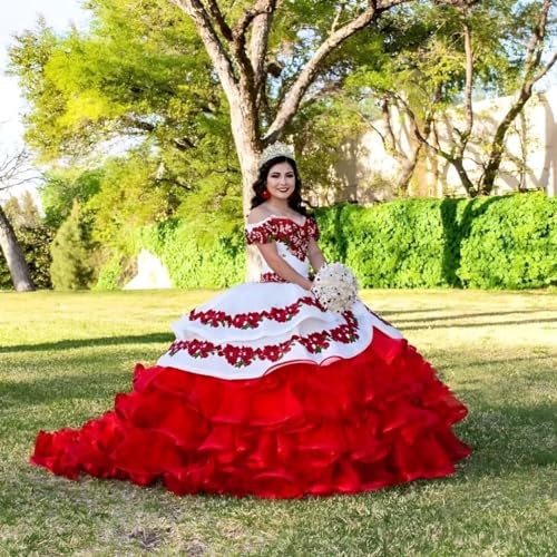 Mauuwy Vintage Flowers Embroidery Quinceanera Dresses Ball Gown Ruffles Prom Party 15 Dress Puffy Tiered Sweet 16 Dresses3