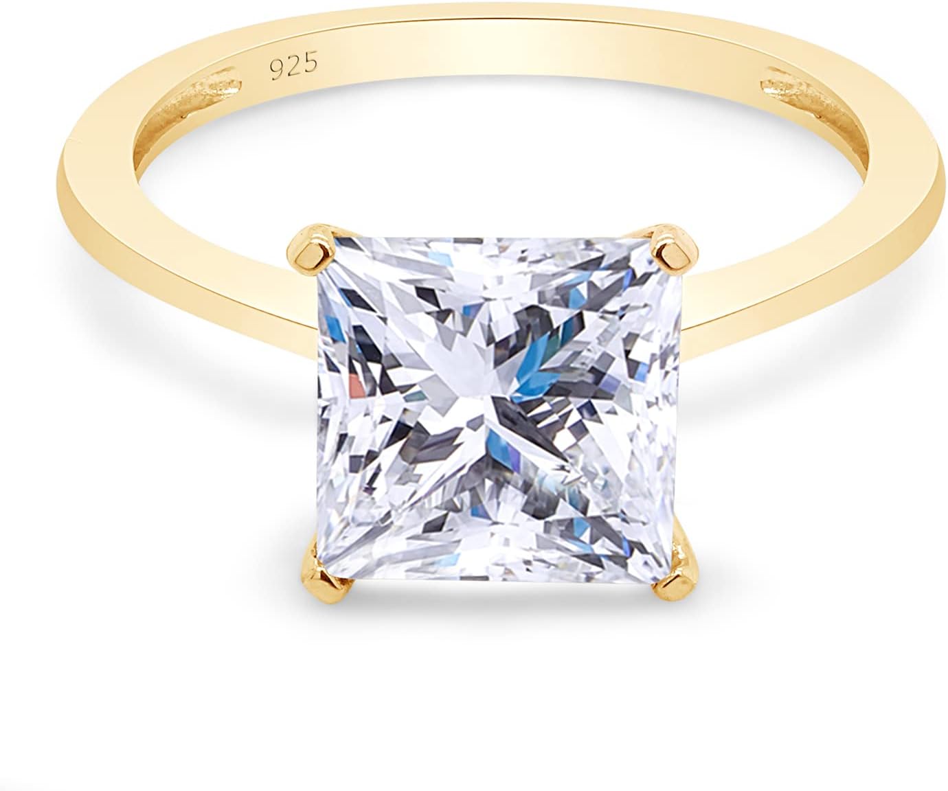 SAVEARTH DIAMONDS Solitaire Style,7MM Princess Cut Lab Created Moissanite Diamond Engagement Ring In 14K Gold Plated 925 Sterling Silver Jewelry For Women (VVS1, Clarity, 1.80 Cttw)