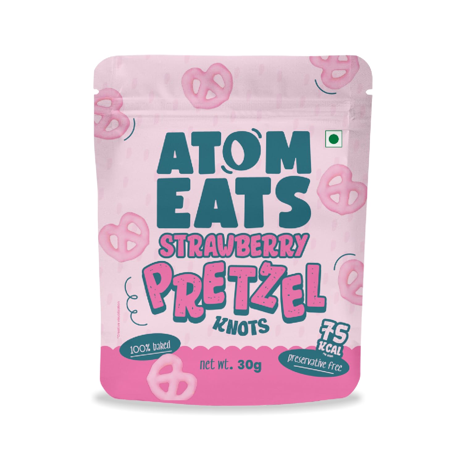 Atom Eats | Strawberry Pretzels 30g | Pack of 1 | Mini Pretzel Knots | Luxurious Strawberry Flavoured , Elegant Swirls - Perfect Gourmet Snack for Coffee, Wine, and Desserts - Imported Gift Quality | 100% Baked | Preservative Free