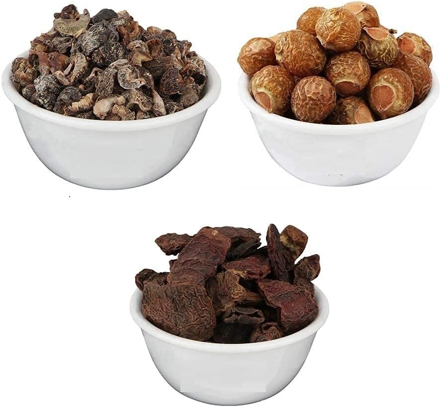 Bague Natural Organic Whole Dried Amla Reetha Shikakai Raw Form Combo Pack Chemical Free Soapnuts aritha nuts Acacia Concinna ground ((reeta, shikakai, amla Each 500 grams))