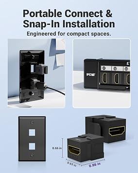 VCE 4K HDMI Keystone Jack, F2F Snap-in, for Keystone Wall Plate, 6-Pack
