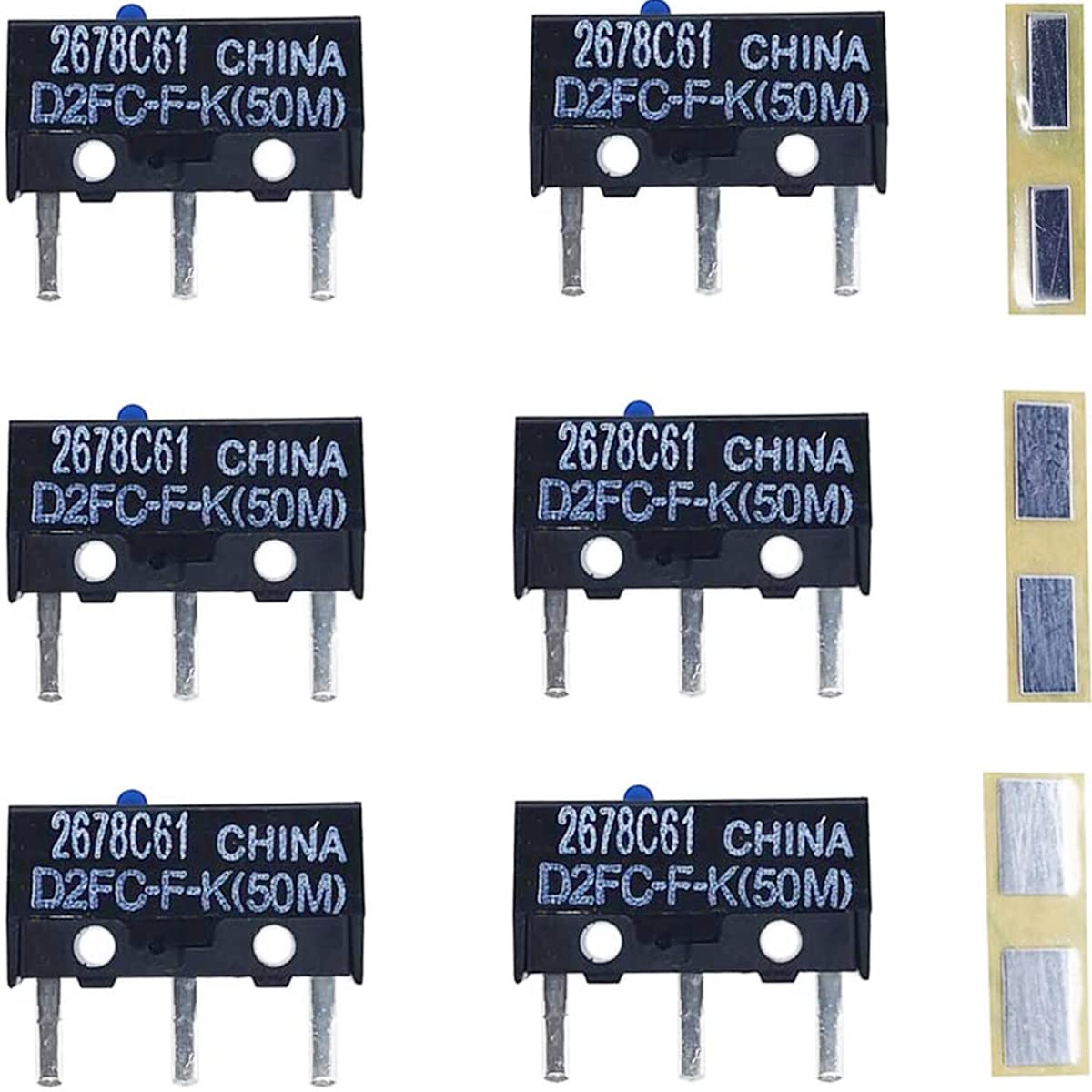 DKARDU 6 pcs D2FC-F-K(50M) Micro Switch Module Microswitch with Mouse Button Post Repair Metal Sticker for Apple Razer Logitech Mouse