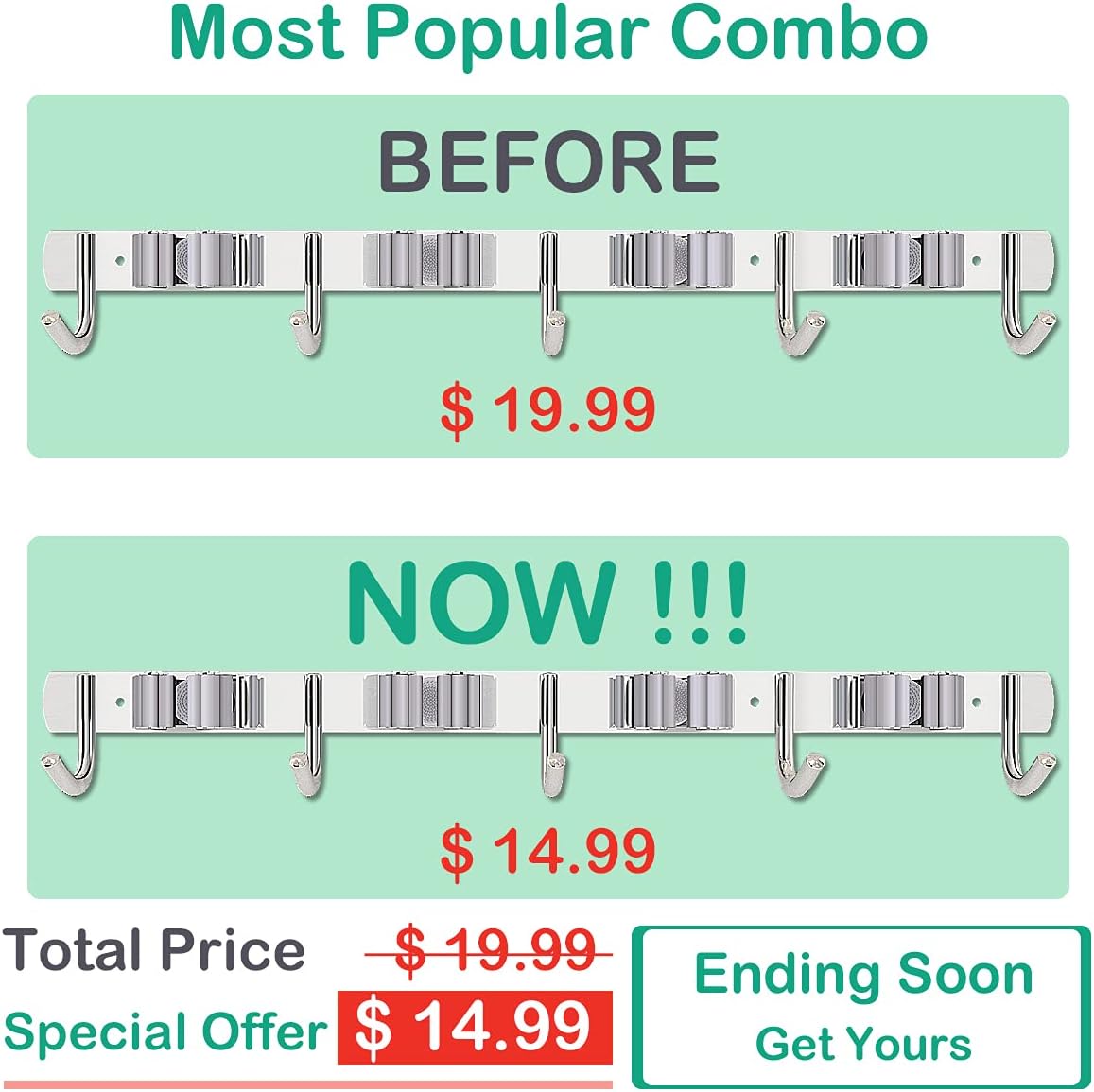 1 Pack Mop and Broom Holders storage Wall Mount, Stainless Steel Tools Utility Organizers, Broom Rack for Kitchen and Garage (XL) : Everything Else