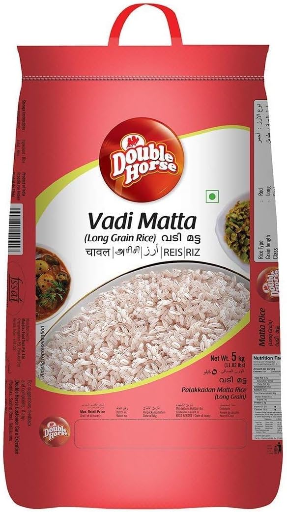Double Horse Vadi Kerala Rice | Matta Rice | 5KG | Matta Arisi | Healthy | High Fibre | High Protein | Natural | Indian Origin | Gluten Friendly