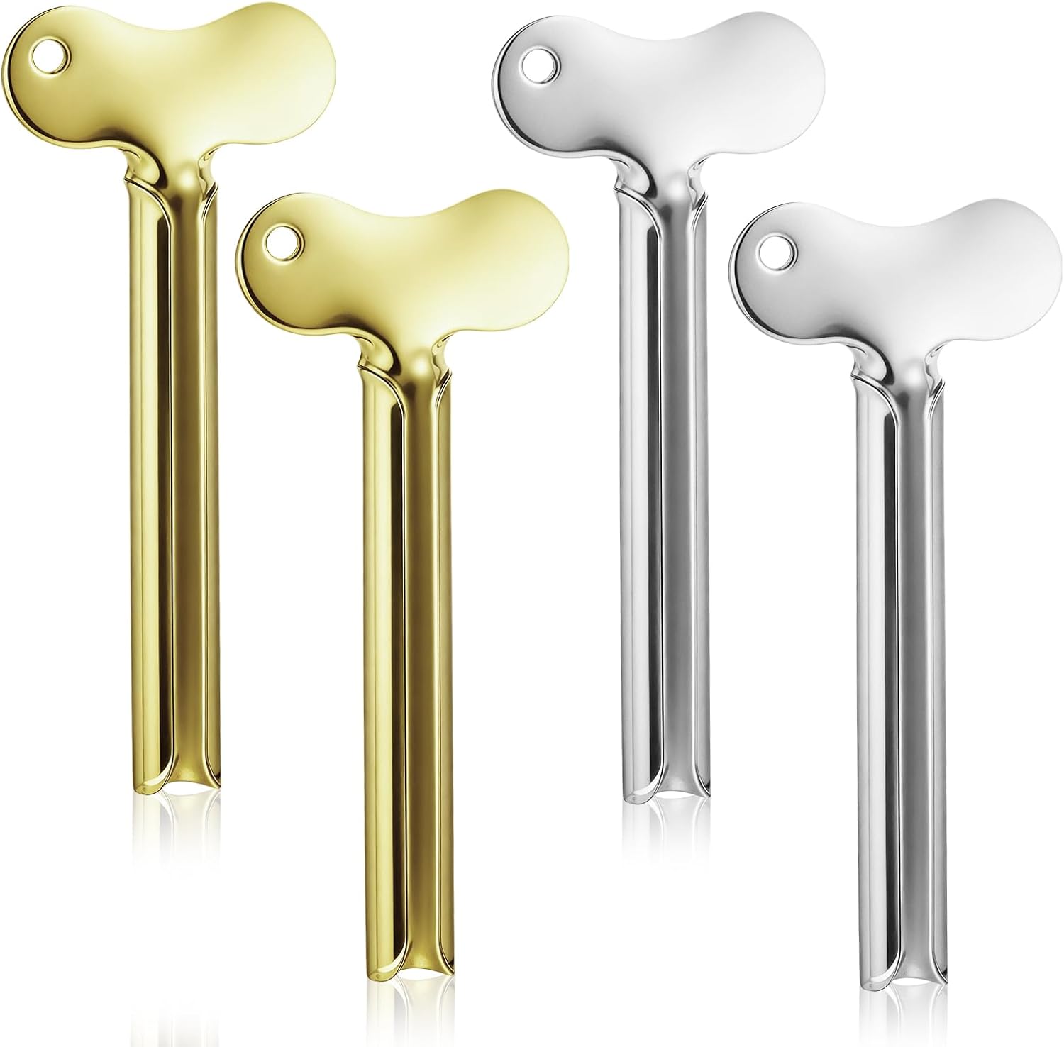 Mabor 4Pcs Toothpaste Tube Squeezer, Metal Toothpaste Key Squeezer Roller | Stainless Steel Tube Wringer Dispenser Tools for Paint Cream Cosmetic Hair Dye, Gold & Silver
