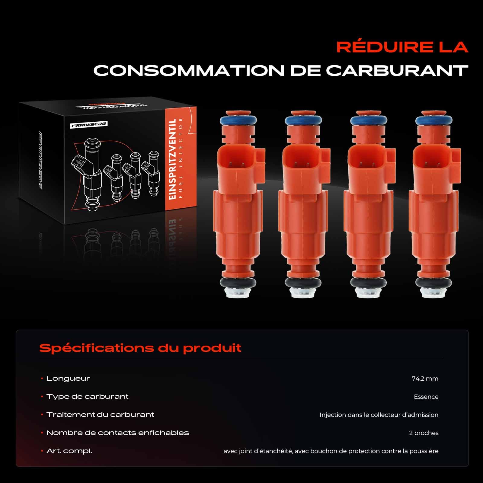 Frankberg 4x Buse d'injecteur de carburant Compatible avec C-Max 2007-2010 Exeo 2008-2010 Focus 2006-2012 S40 II 2006-2010 Remplacer# 0280156156