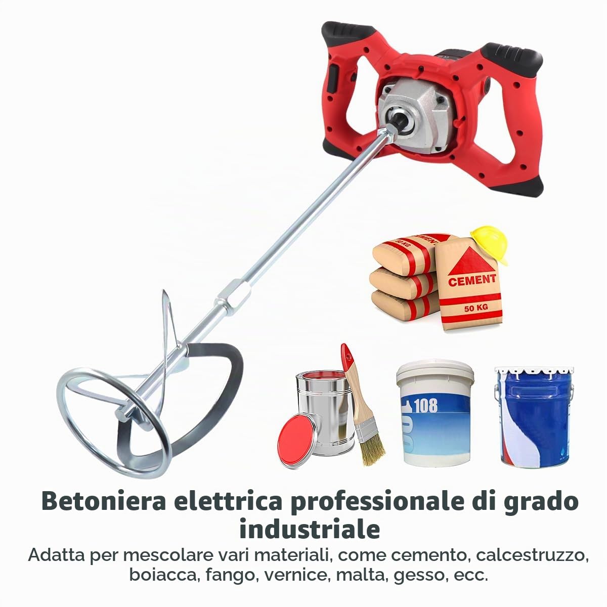 2100W Miscelatore per malta elettrico del concreto, impastatore cemento portatile del malta, una regolazione di 6 velocità