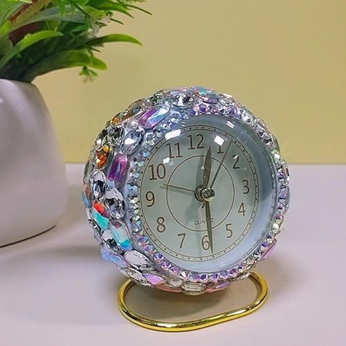 CAIZISHEN Bling Rhinestone Small Alarm Clock,4.3 inches in Height,Silver and