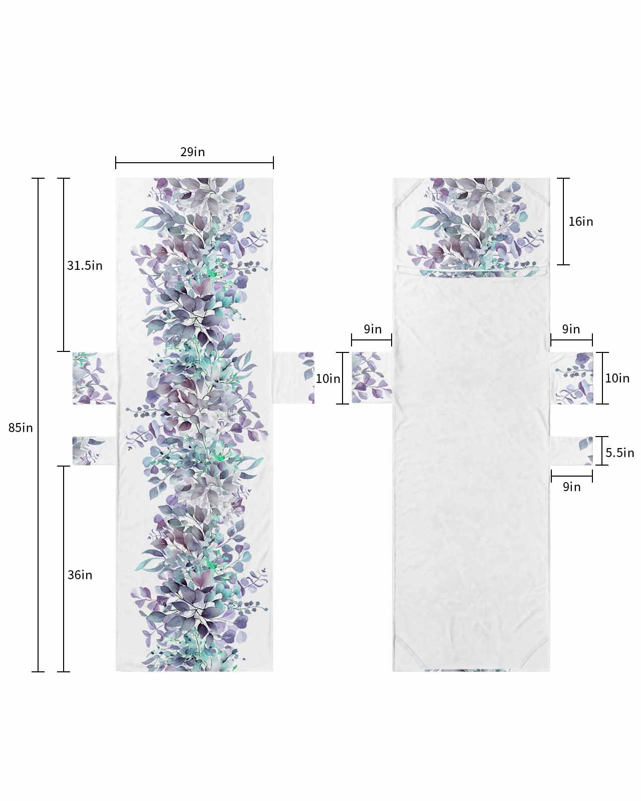 Purple Blue Eucalyptus Leaves Beach Lounge Chair Towel Cover, Soft Chaise Lounge Towel with Side Pockets Patio Pool Chairs Cover for Beach/Pool Sunbathing 29x85 Spring Summer Botanical Floral