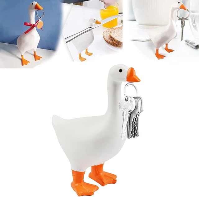 Yizemay Magnetic Goose Duck Key Holder, Resin Goose Statue Magnetic Key Holder 3D Printed Goose Duck Shape Key Storage Rack for Wall, Living Room, Kitchen, Office (Goose)