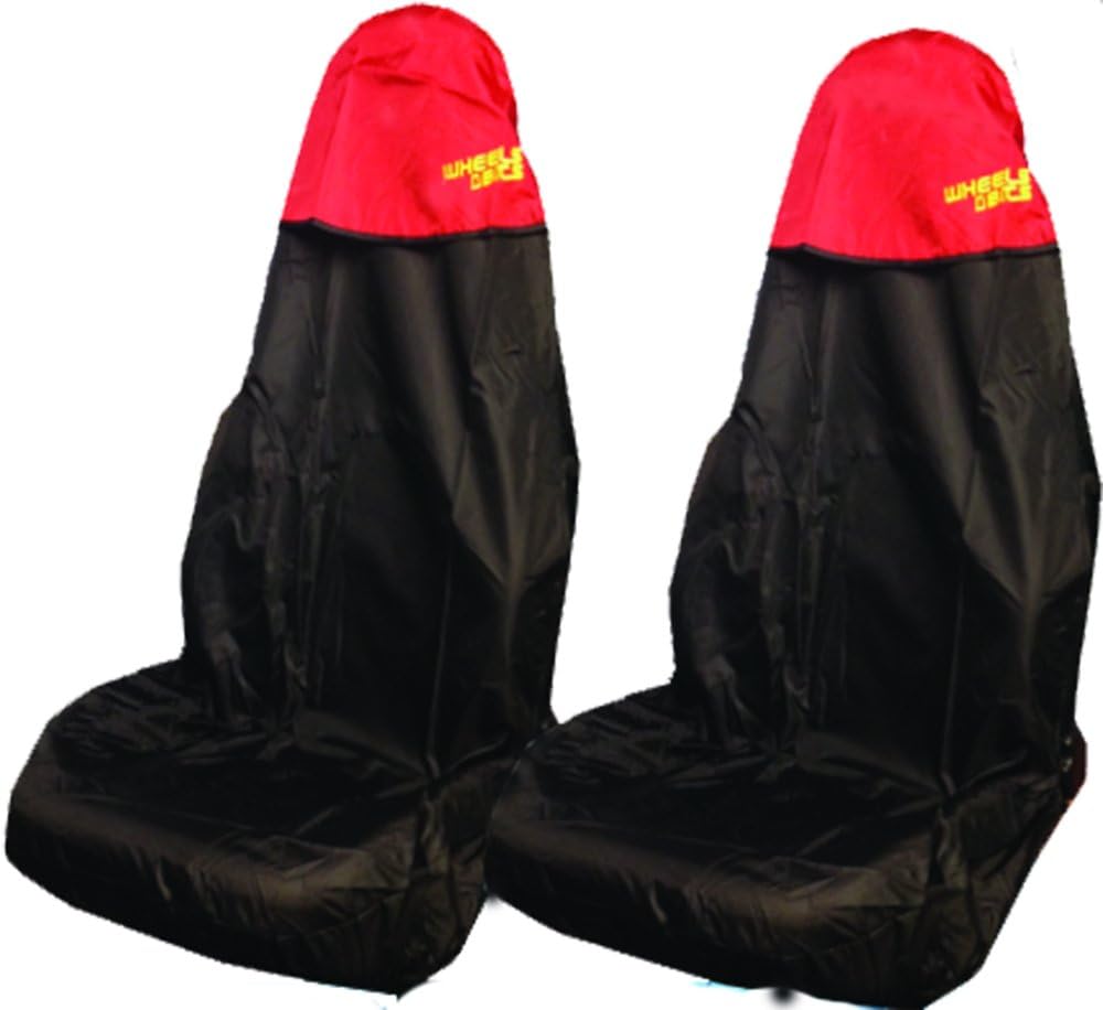 Wheels N Bits Two Waterproof Oil Dirt Resistant Heavy Duty Cover Front Car Van SUV Seat Covers Protectors Colour Top/Black Main 600D Material (Red Top)