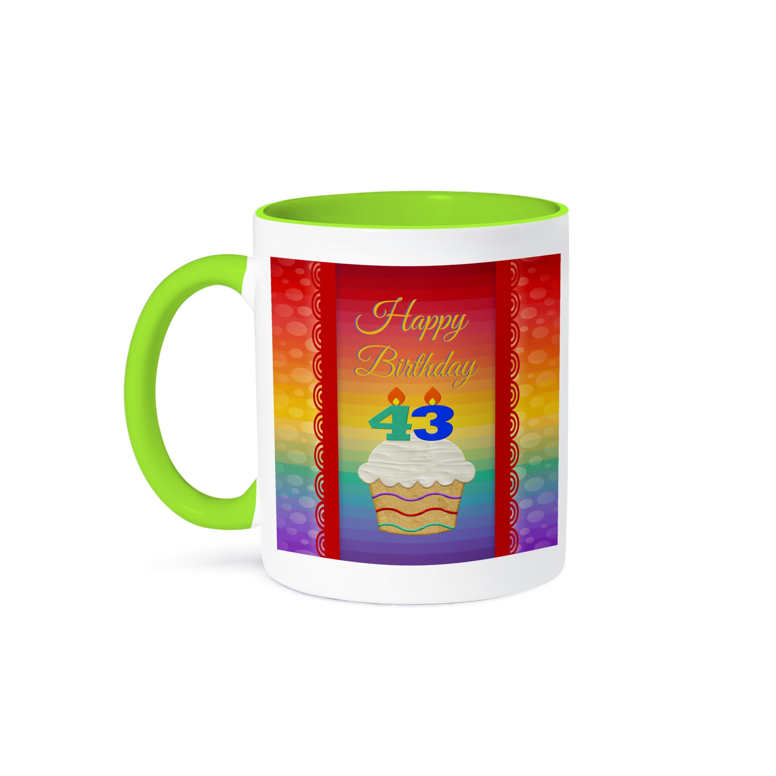 Cupcake with Number Candles, 43 Years Old Birthday 11oz Two-Tone Green Mug