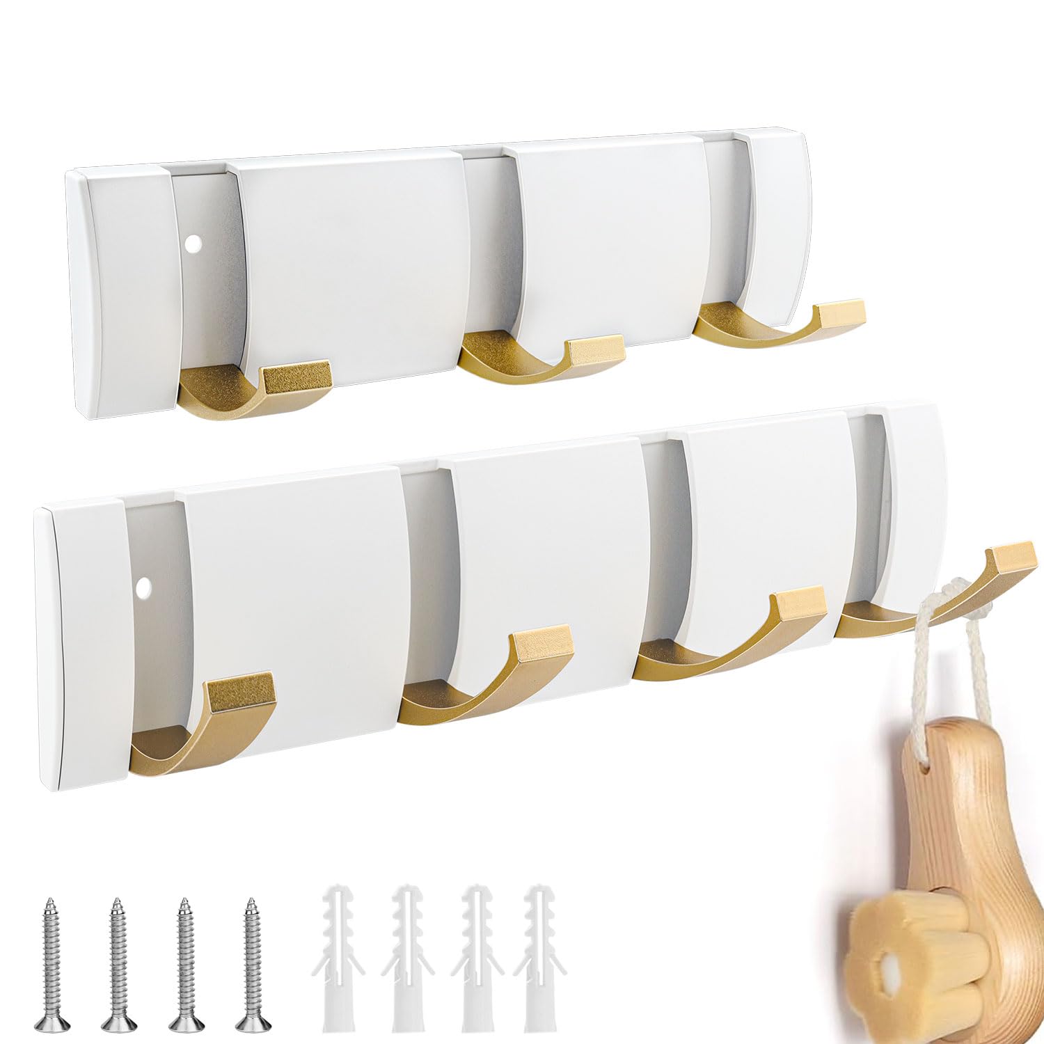 Crochets porte-manteaux pliables blancs lot de 2 patères mobiles gain de place murale