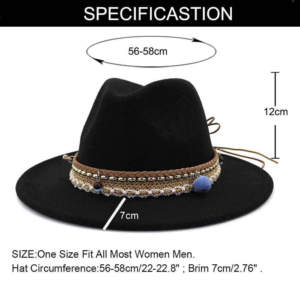 Boho Cappelli per le donne Feltro Fedora Cappelli a Tesa larga Panama