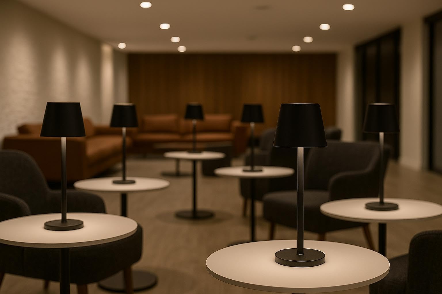 LEOLUX COLUMBUS NERO - Set 5 Lampade da Tavolo LED Ricaricabili – Design Moderno in Alluminio Nero Opaco – 3 Colori di Luce – Touch Dimmer – Wireless – Per Casa, Ristorante, Bar, Terrazza