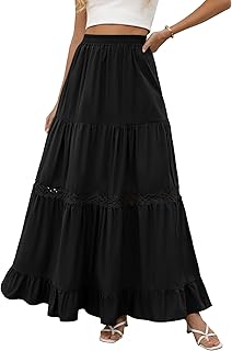 Women's Long Maxi Skirt Boho Cotton Lace Trim Flowy Ruffle Skirts 2026 Trendy Beach