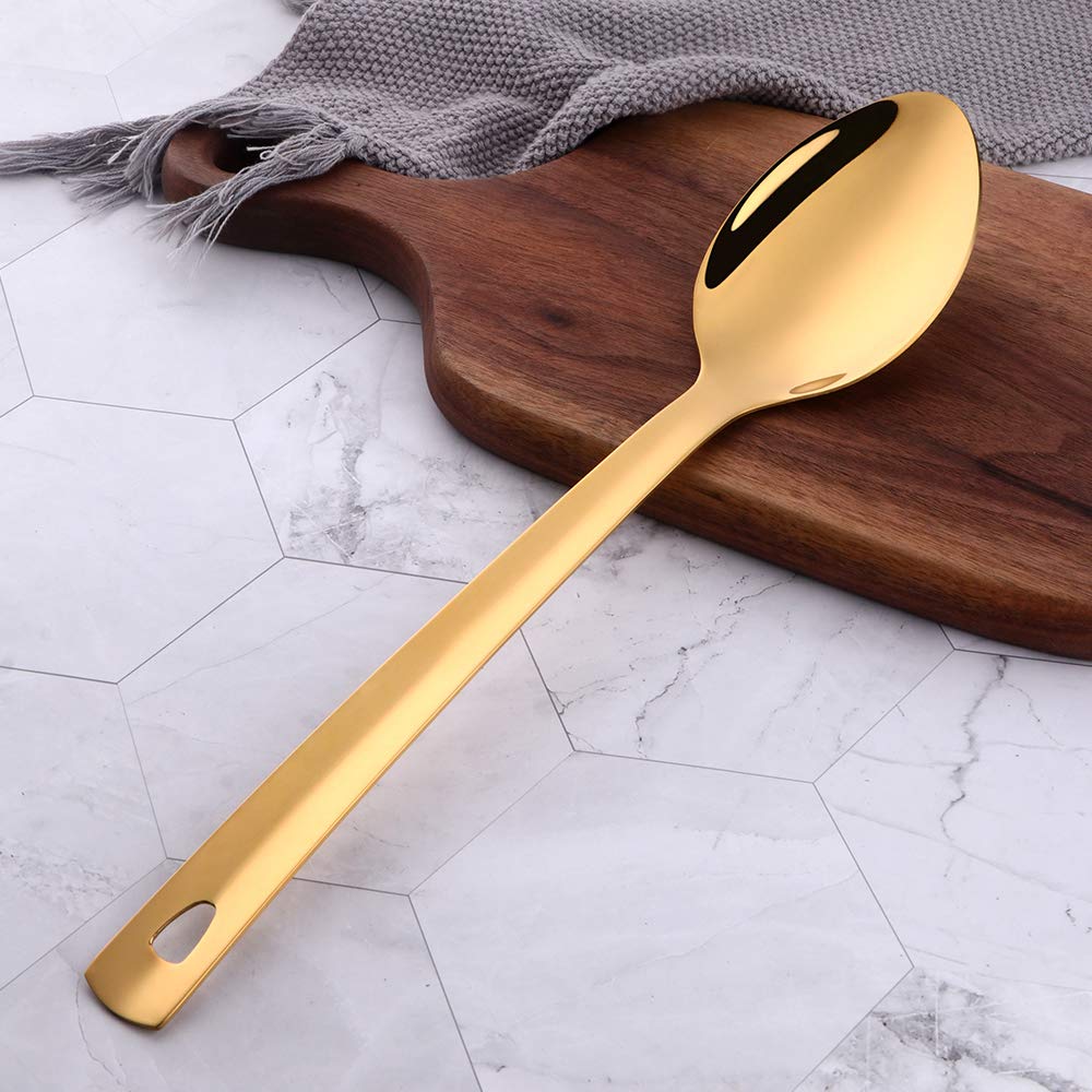 Zestaw 6 łyżek do serwowania 33 cm, Dongbo ze stali nierdzewnej z długim uchwytem, łyżki do serwowania bufetu, do cateringu, złote