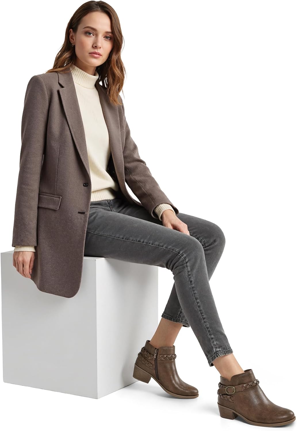 mysoft Women's Ankle Boots Low Chunky Heel Round Toe Wide Width Short Booties Side Zipper - Image 7