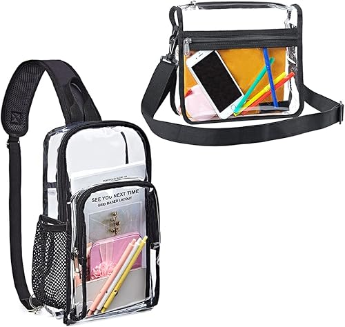 Edraco Bolsa transparente aprobada para estadios, bolsa transparente con bolso cruzado transparente, para estadio, trabajo o concierto, Claro, Bolsa