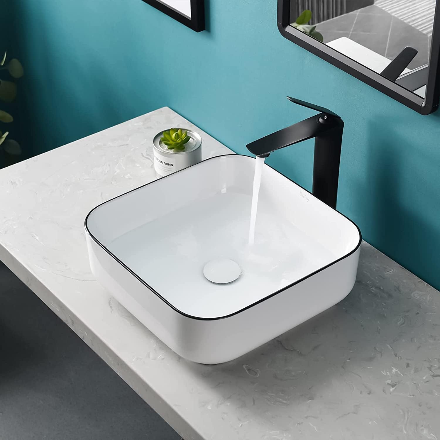 Tysun Vessel Sink Square, 15'' x 15'' Bathroom Vessel Sink, Small White