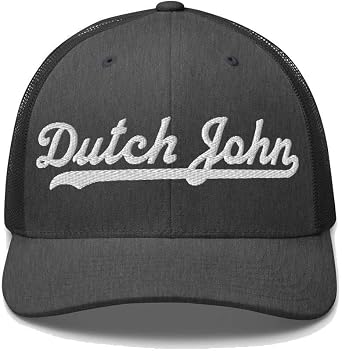 Dutch John Hat Dutch John Trucker Hat Baseball Script Embroidered Cap Vintage Sports Mesh Swoosh Gift Souvenir Headwear UT