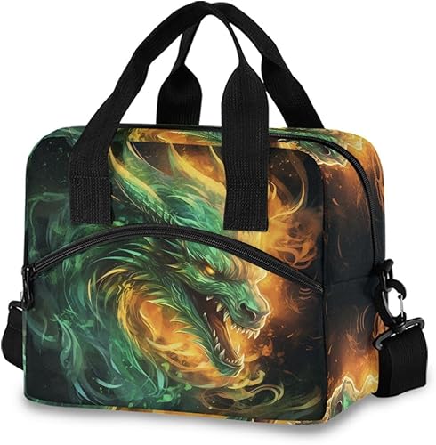 Miniatura 7 de Lonchera con diseño de dragón de acuarela con aislamiento para mujeres y hombres, con correa de hombro desmontable para oficina, escuela, picnic,