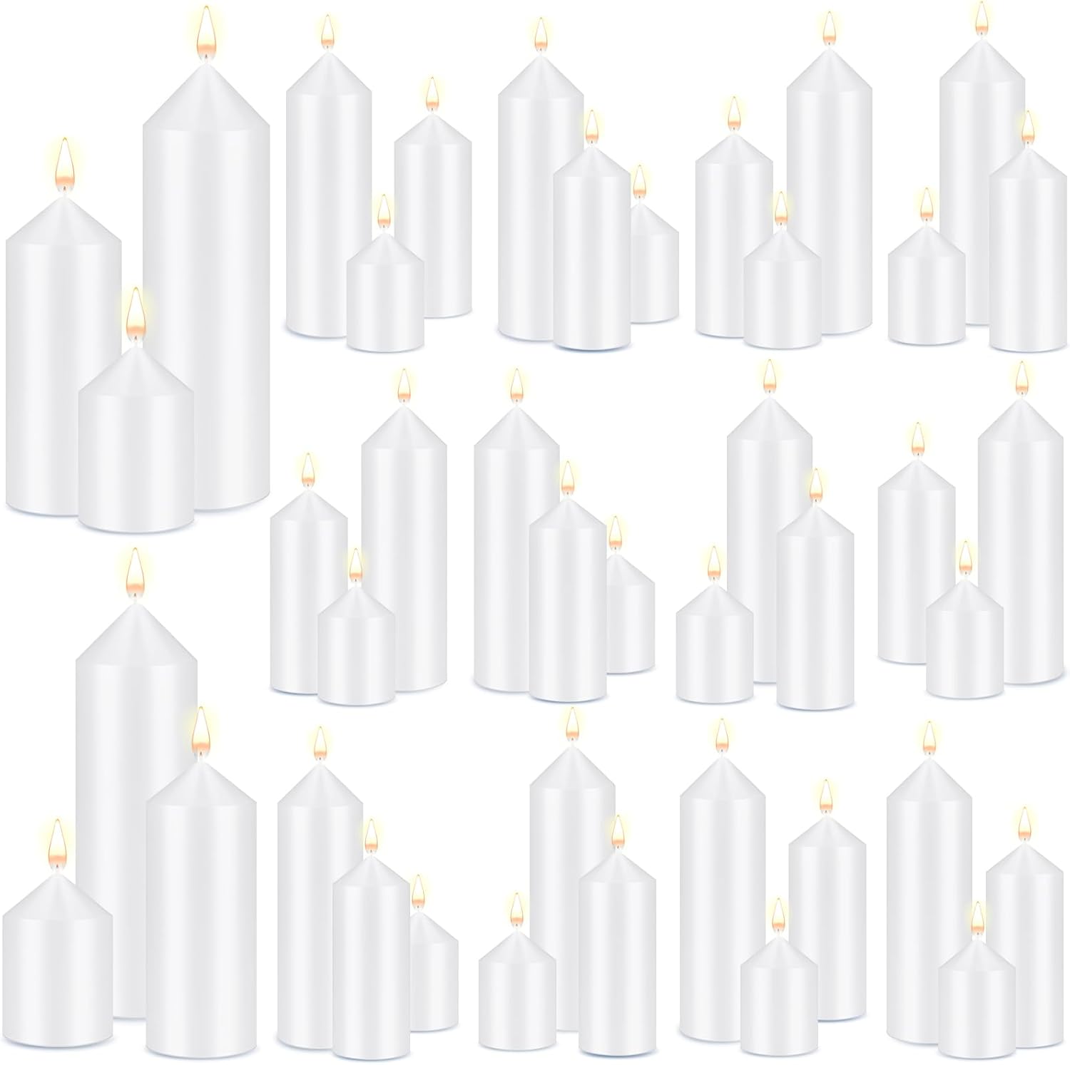 MTLEE Set of 60 White Pillar Candles Bulk 2 x 3, 2 x 5, 2 x