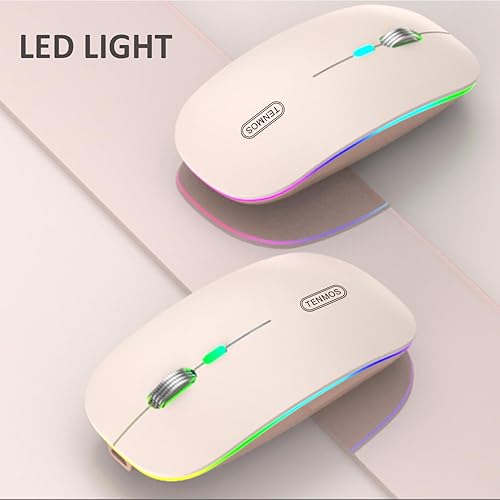 Miniatura 3 de TENMOS Ratón Bluetooth inalámbrico, LED delgado (Bluetooth 5.1 + USB) 2.4 GHz recargable silencioso Bluetooth inalámbrico ratón inalámbrico con