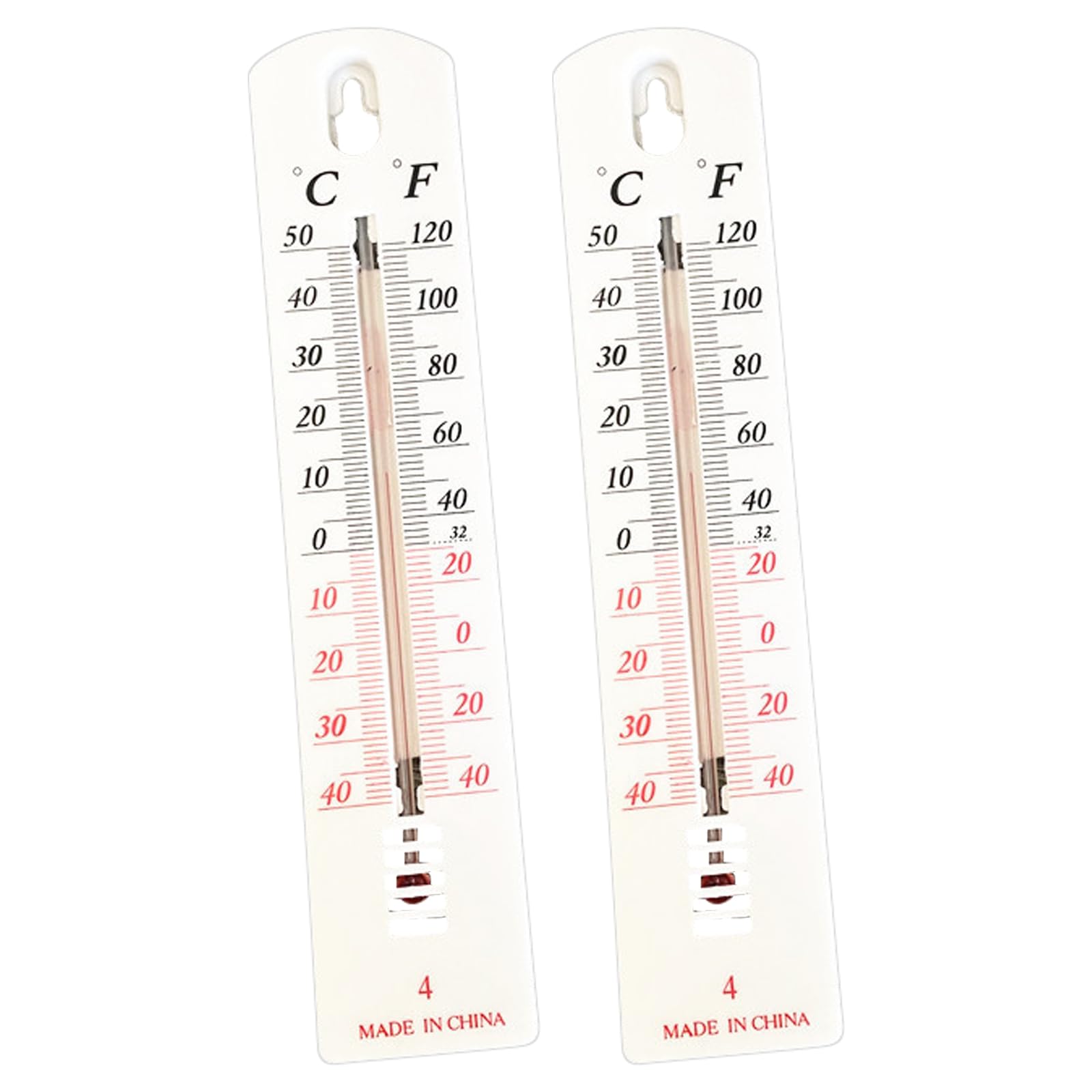 2Pcs Wall Mounted Thermometer Indoor Outdoor – Large Display Dual Scale Celsius & Fahrenheit – Accurate Liquid-in-Glass Temperature Gauge for Home, Garden, Greenhouse, Office & Nursery (White)