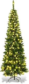 12 Christmas Living Room Decor Ideas for Apartments 6 GOFLAME 4.5FT Pre-Lit Pencil Christmas Tree, Artificial Slim Christmas T...