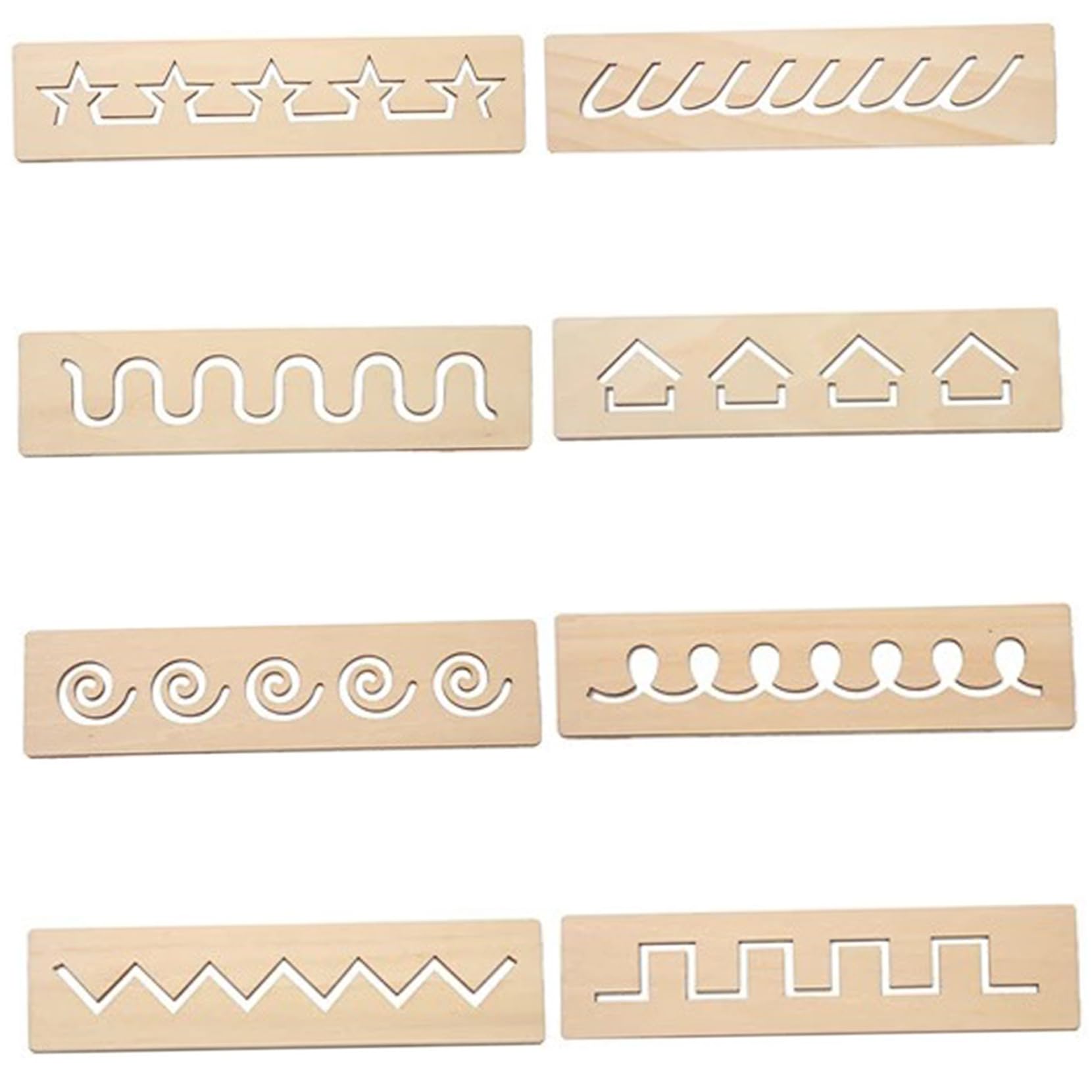 DAGLLGEW 8PCS Tracing Board 2x8 Inch Wooden Writing Thread Board for Kids Preschool Learning Easy to Use Project Montessori Creative Kids Write Supplies, Geometric Pattern Letter Tracing Sensory Pad