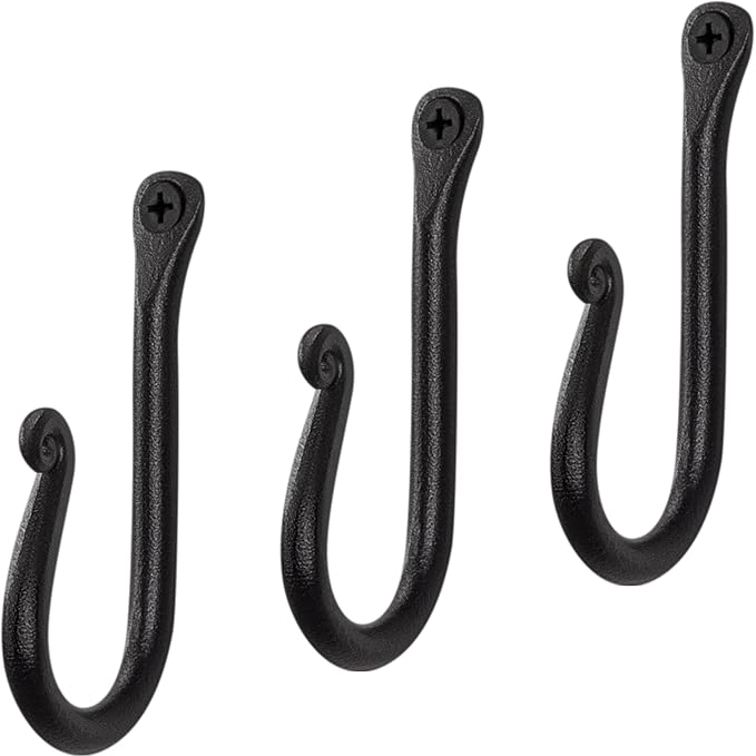 RTZEN Wall Mount J Hook Wrought Iron Decorative Wall Hooks for Hanging Handcrafted Classic