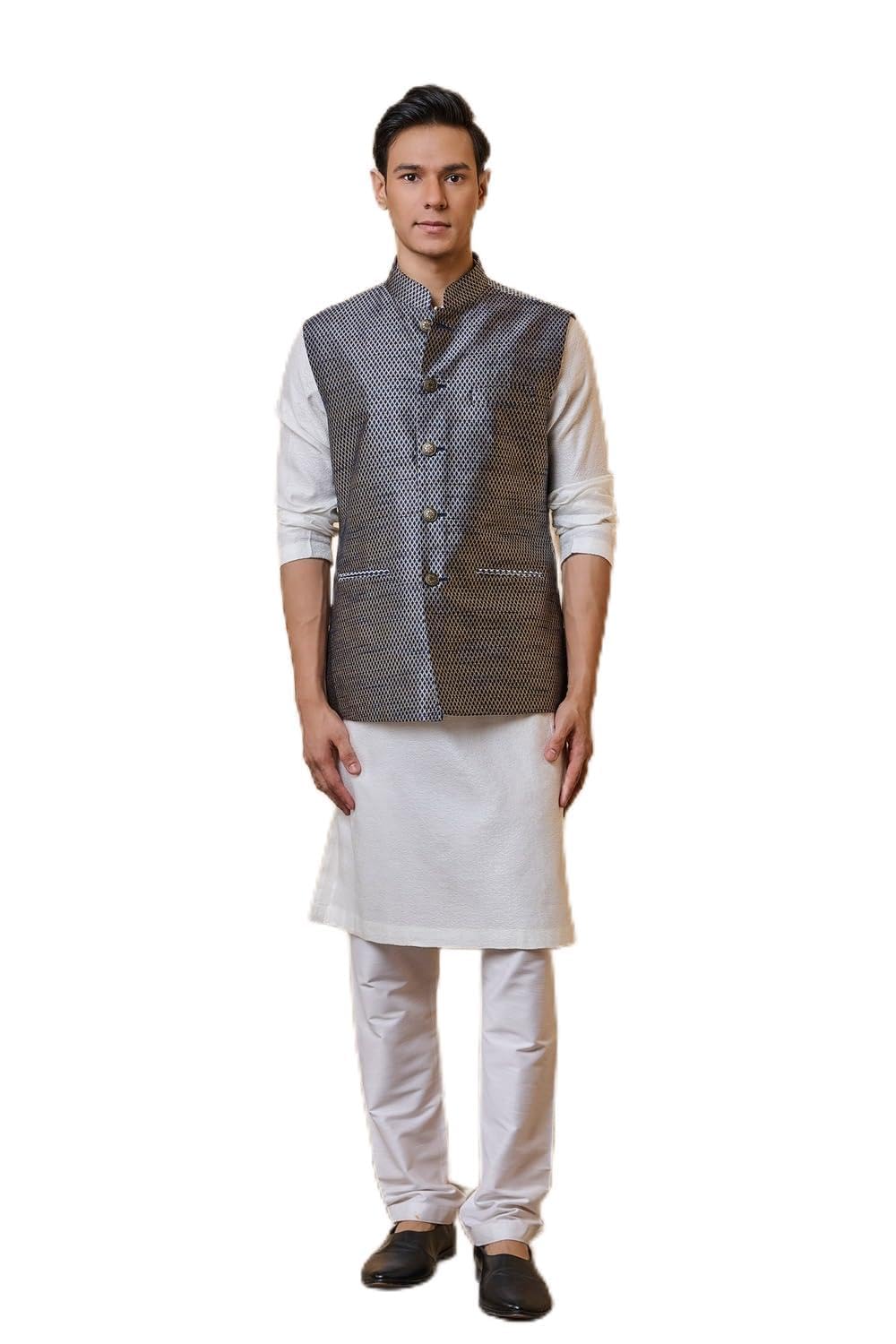 tasva Blue Classic Brocade Bundi For Men-picture-32