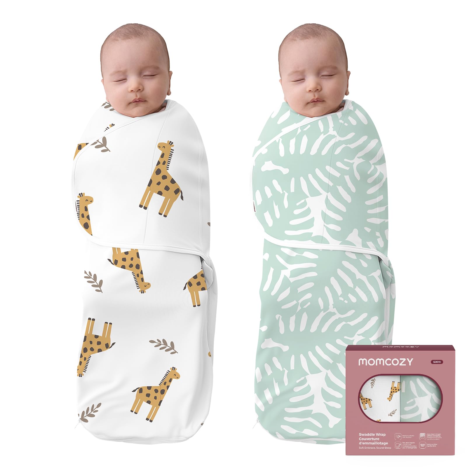 momcozy Swaddle Neonato, Chiusura Silenziosa, Adatto per Neonati 0-3 Mesi, Sacco Facile per Genitori, Riduce il Riflesso di Inizio, Essenziale per Registri Neonati,2 Pezzi,Coraggio