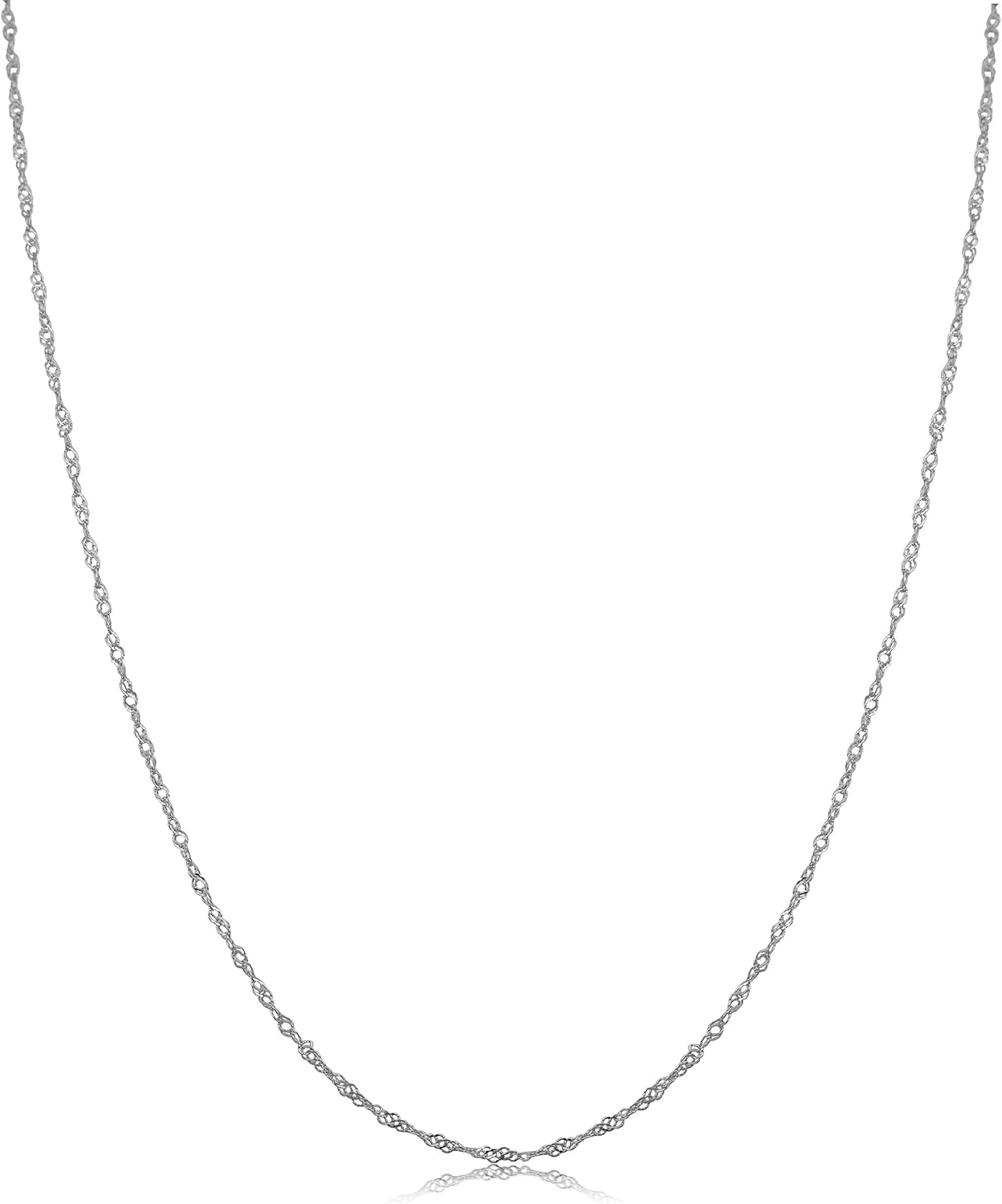 Kooljewelry Womens Singapore Chain Classic - 14k White Gold Chain Necklace, Spring Ring Clasp