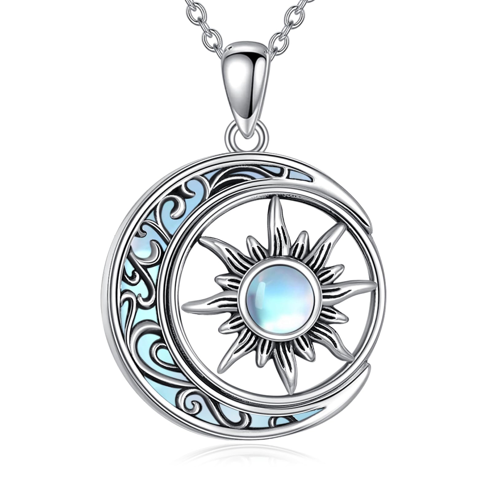 KZX Collier soleil et lune en argent sterling 925 - Pendentif soleil et lune - Cadeau pour femme, mère, épouse