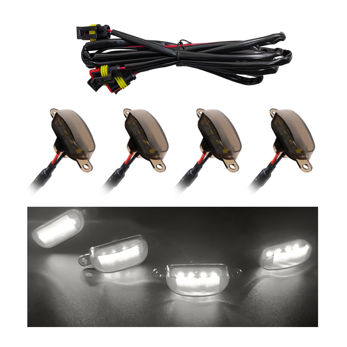 4 luces de parrilla delantera para automóvil, luces LED brillantes para parrilla con arnés de cableado, lámpara de advertencia decorativa impermeable para F150 F250 F350, accesorios exteriores