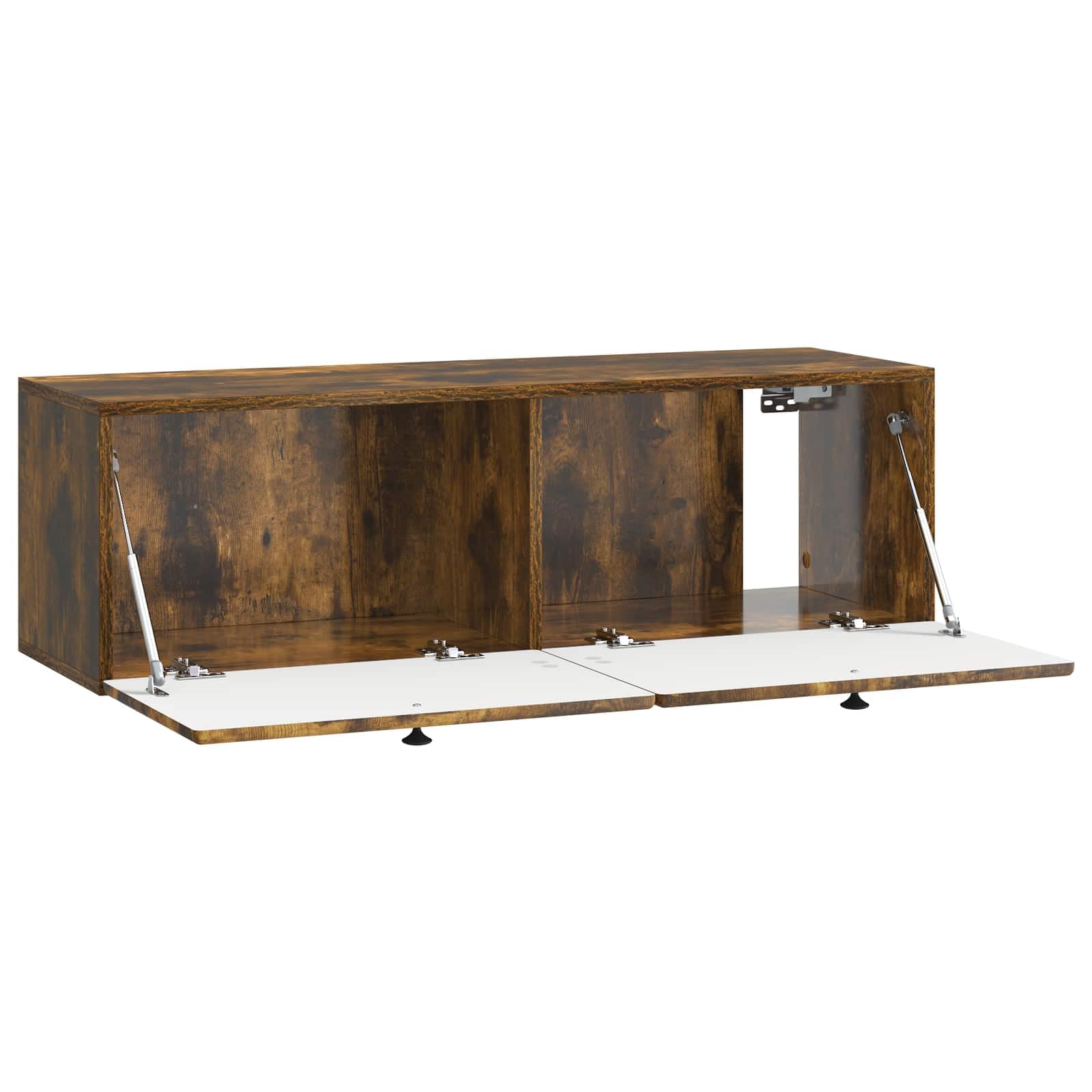 Hothingwell TV-Wandschrank, 98 x 31 x 30 cm, rauchfarbene Eiche, Holz | 90° drehbare Türen, großzügige Aufbewahrung, einfache Reinigung mit feuchtem Tuch, platzsparendes Wanddesign