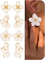 iFYOU 4 Pairs Gold Chunky Flower Dangle Earrings for Women - Large Floral Statement Ribbed Jewelry Set, Trendy Birthday Gift